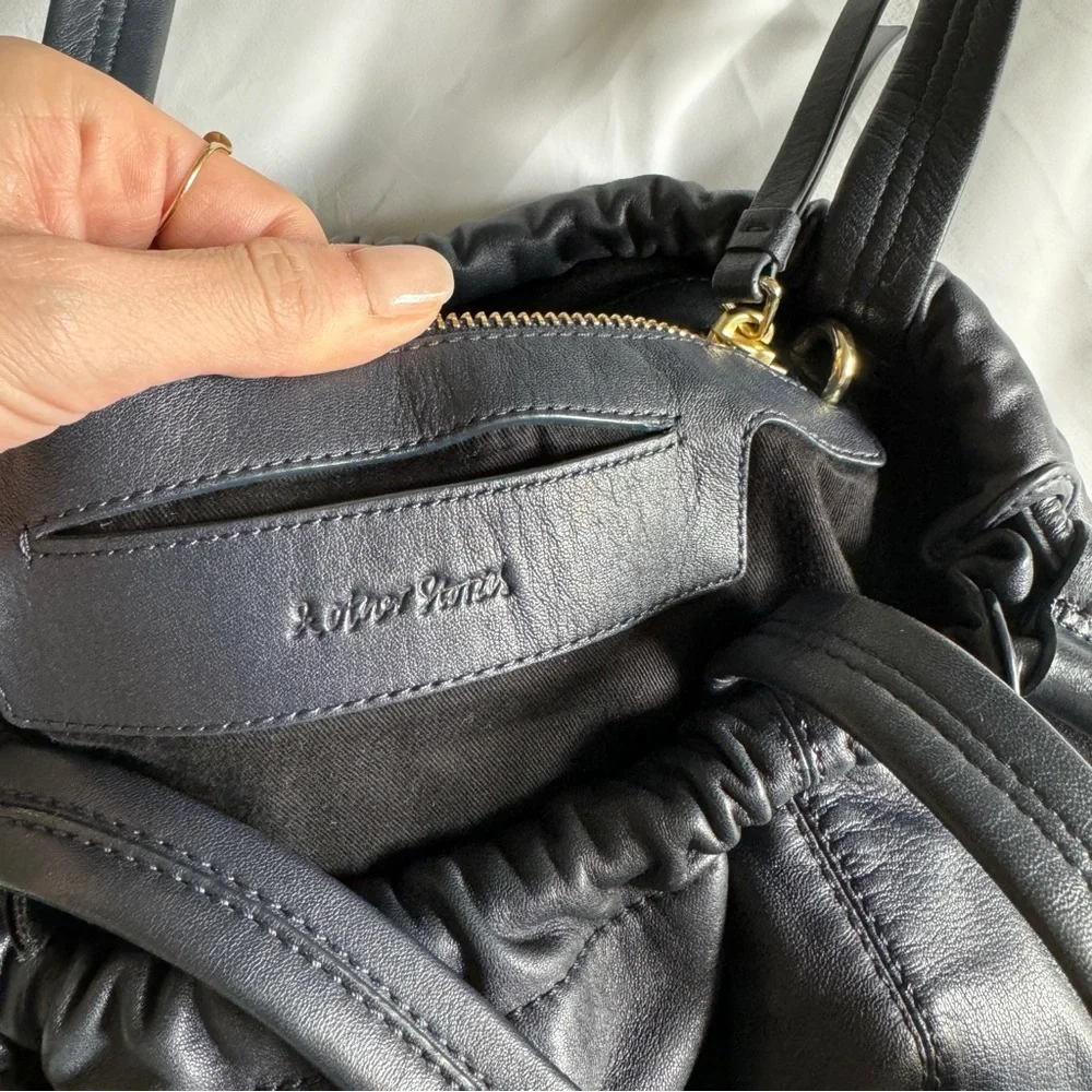 & Other Stories Leather Oversized Drawstring Tote, Navy. - Picture 8 of 12